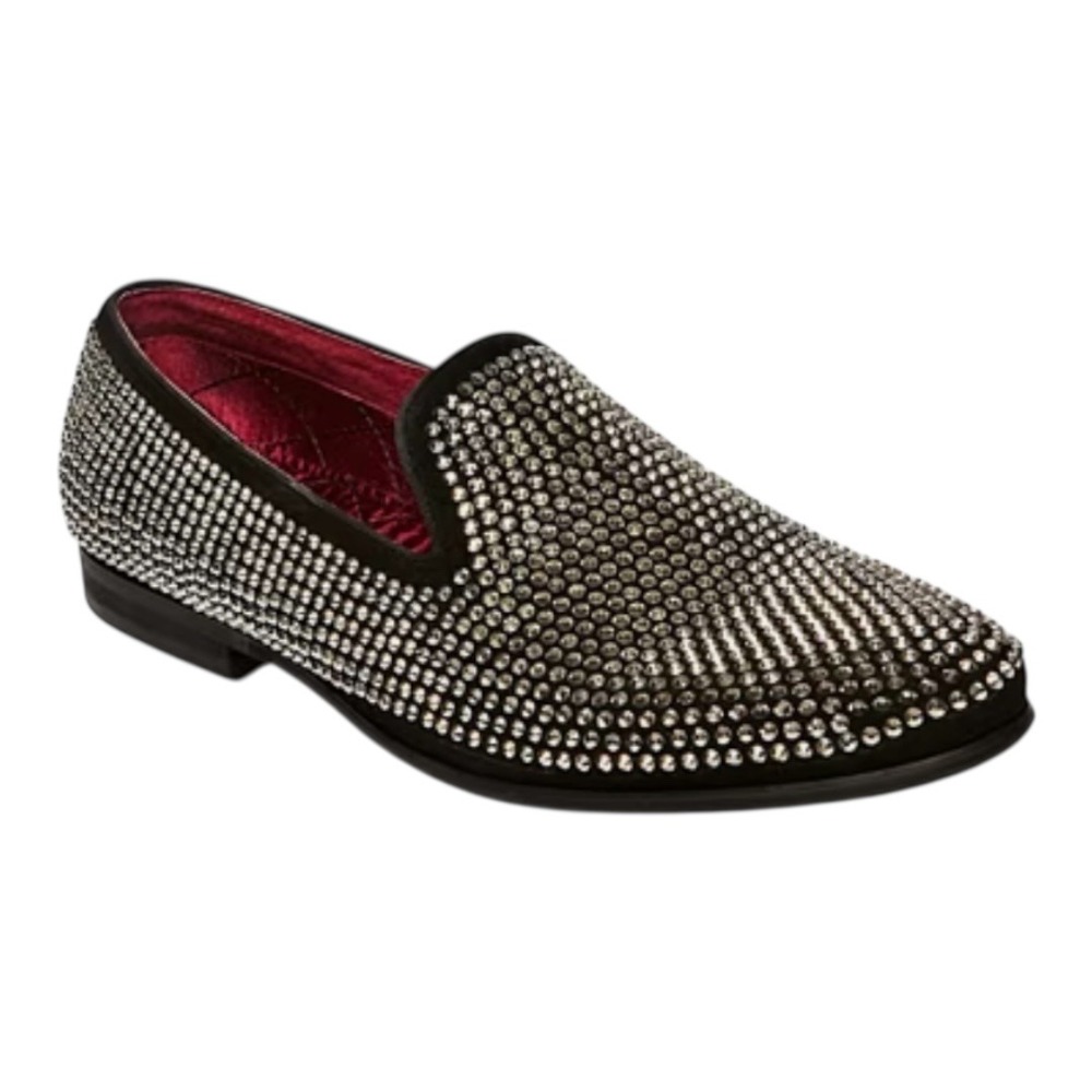 Steve‎ Madden Caviarr Rhinestone Studded Leather Loafers Slip Ons Men Size 10.5